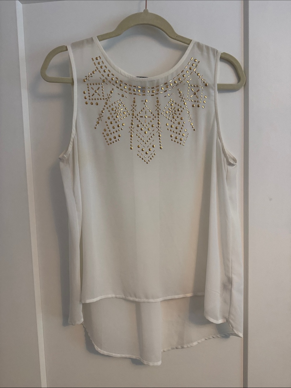 Forever 21 White Cold-Shoulder Blouse with Gold Stud Embellishment